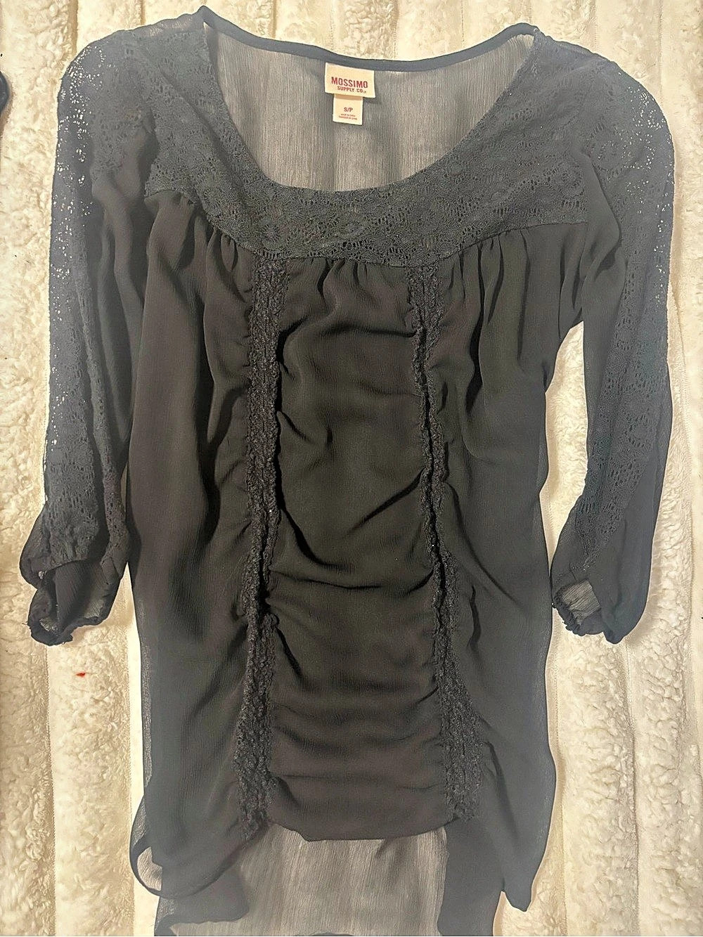 Mossimo Supply Co. Black Lace Trim Sheer Blouse Size Small Like New